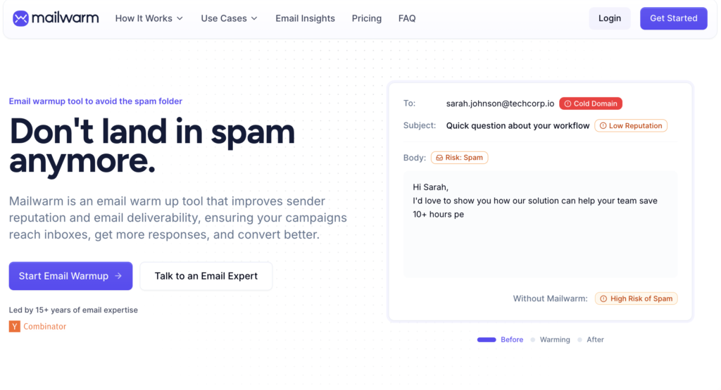 screenshot of mailwarm, a popular warmup tool, helping cold emailers avoid going into spam.