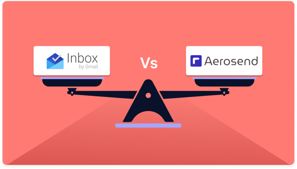 Google Inbox and Aerosend logos on opposite sides of a balance scale