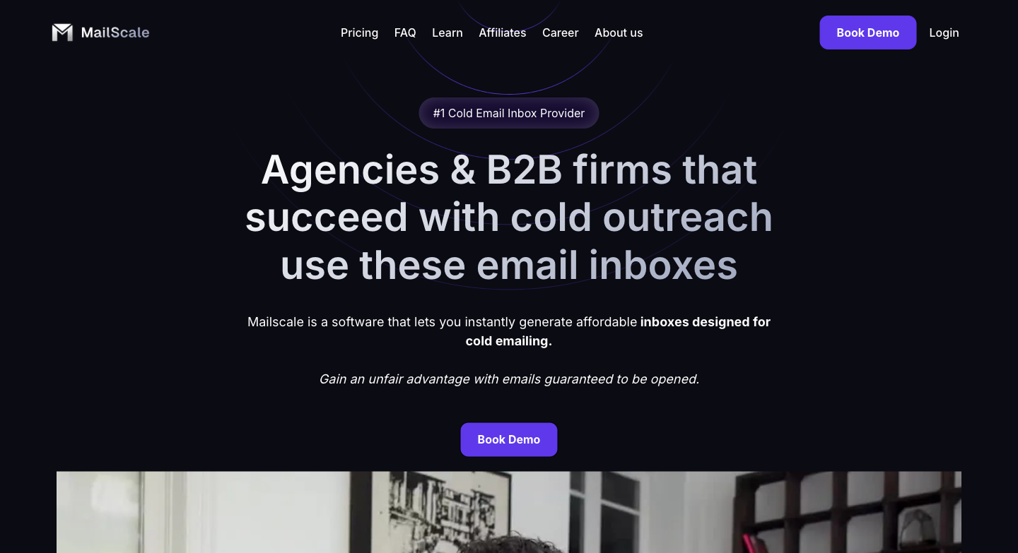 Mailscale homepage showing bulk inbox creation plans for cold email in 2026