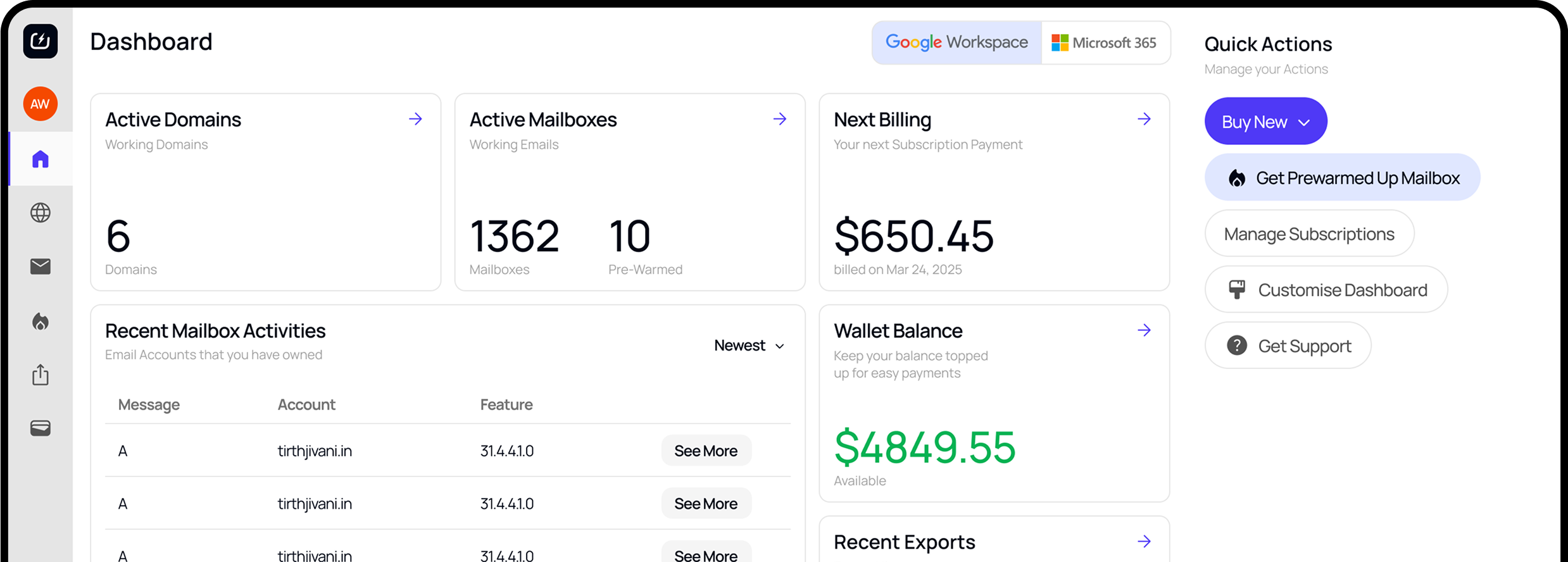 Zapmail homepage screenshot showing Google Workspace inbox creation platform