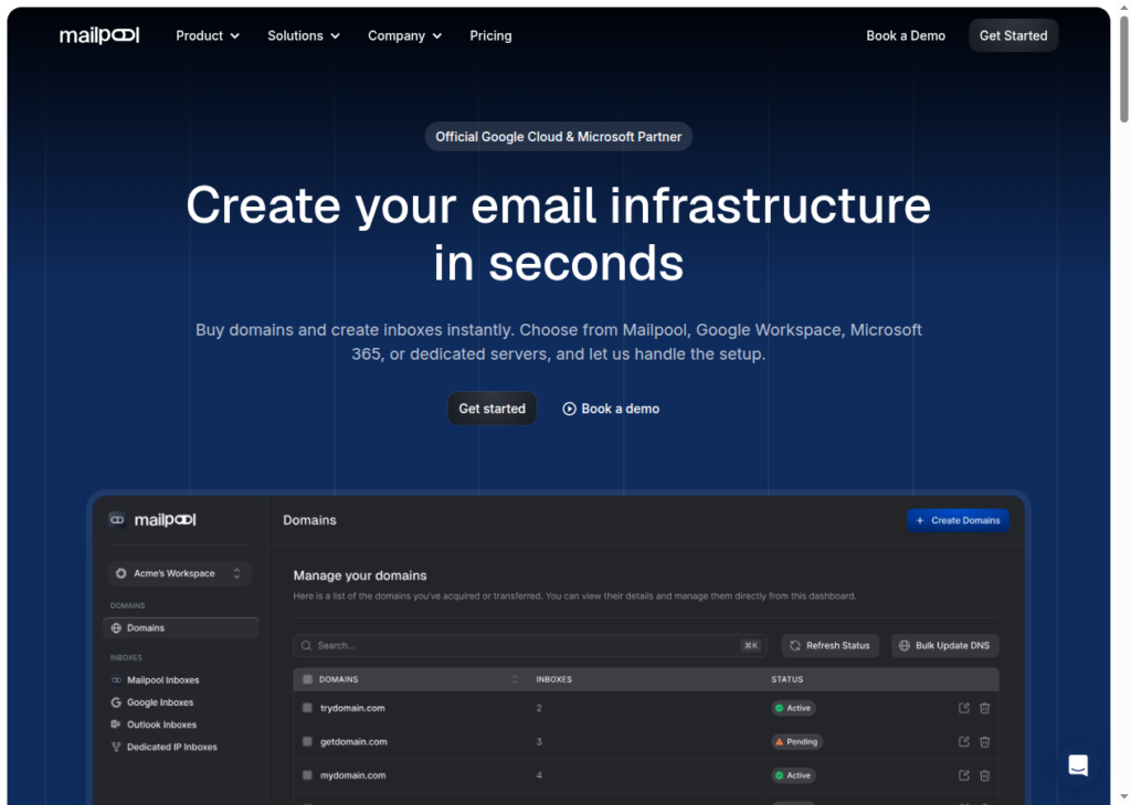 Mailpool homepage.