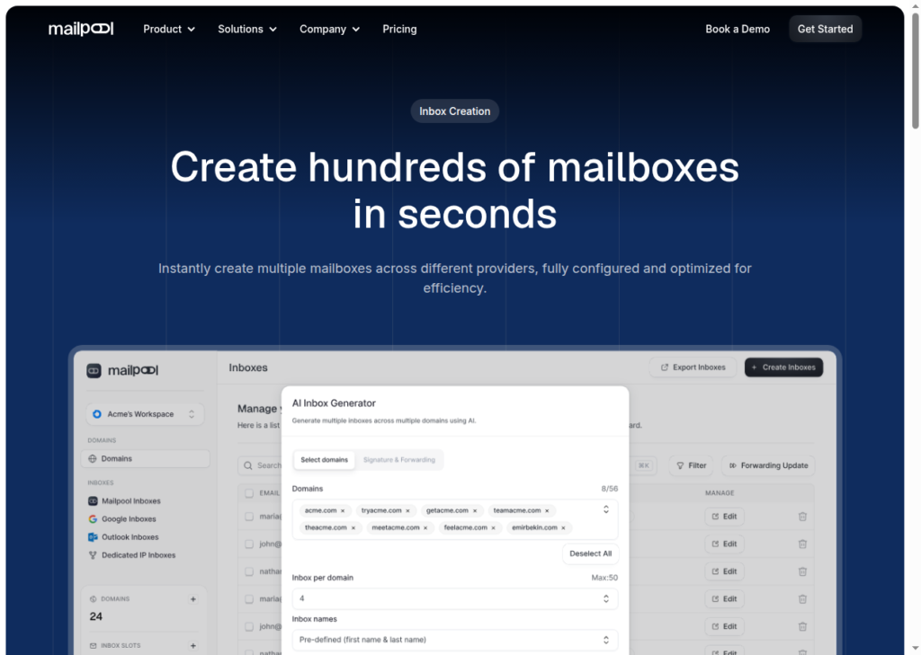 Mailpool inbox creation.