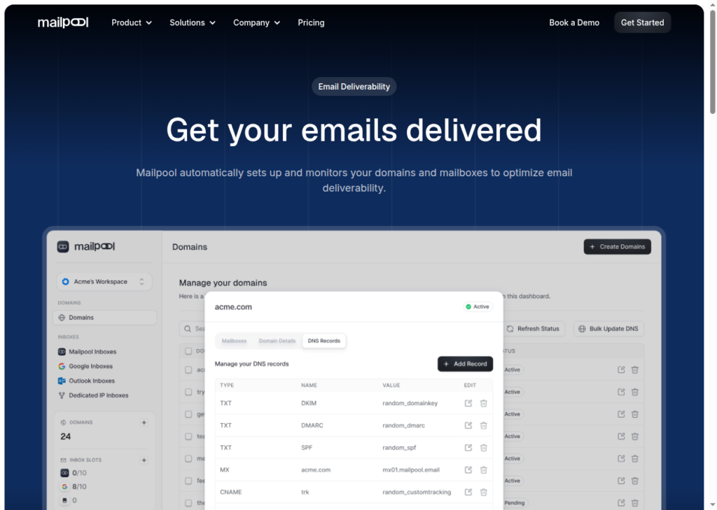 Mailpool deliverability monitoring.