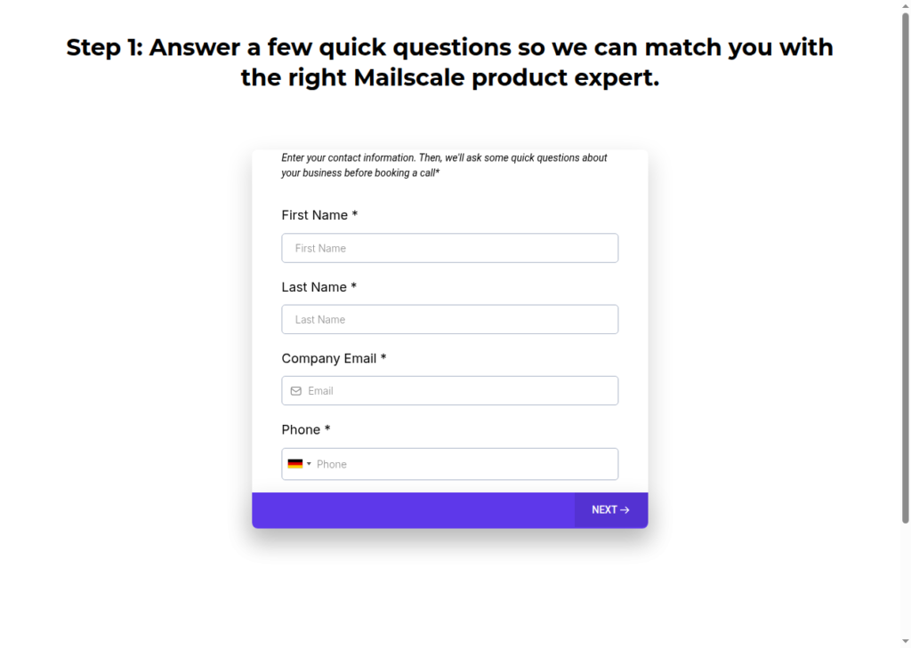 Mailscale demo booking form.