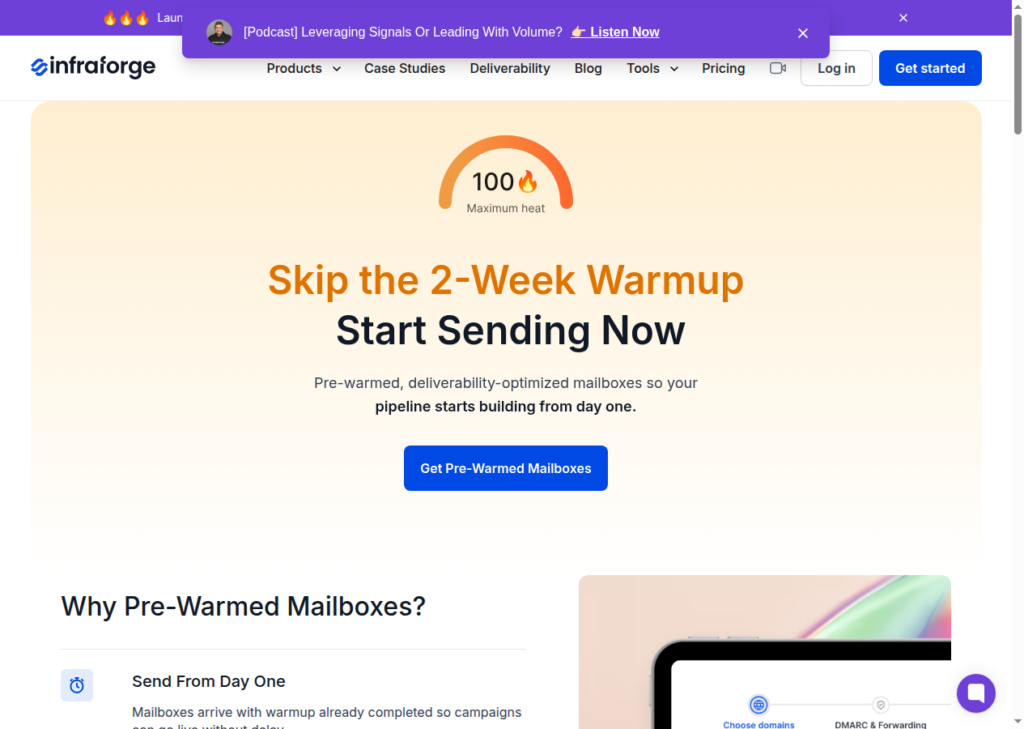 Infraforge pre-warmed mailboxes