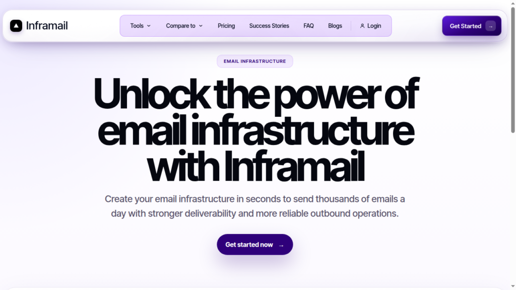 Inframail email infrastructure page