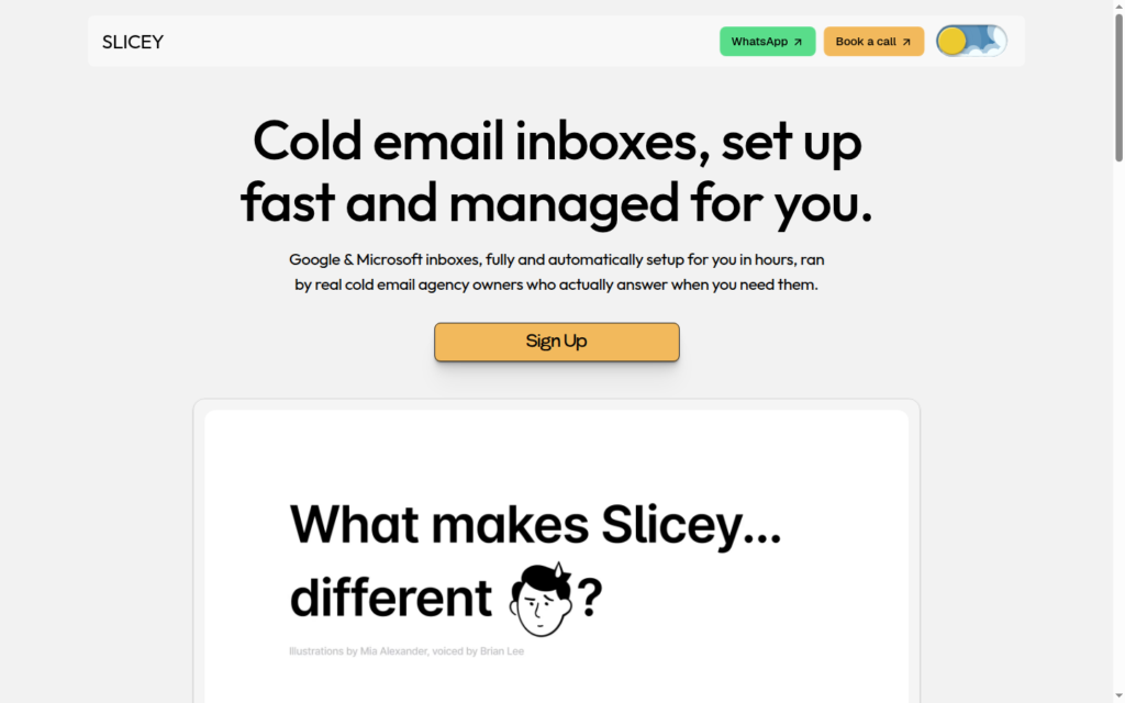 Slicey homepage: cold email inboxes set up fast and managed for you