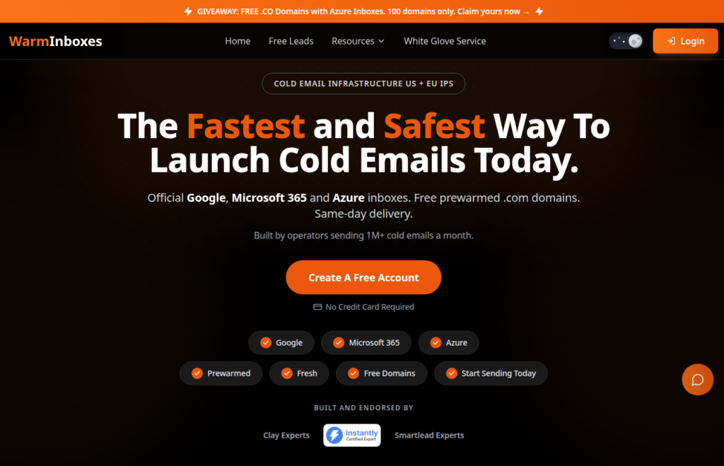 Warm Inboxes homepage: Google, Microsoft 365, Azure inboxes
