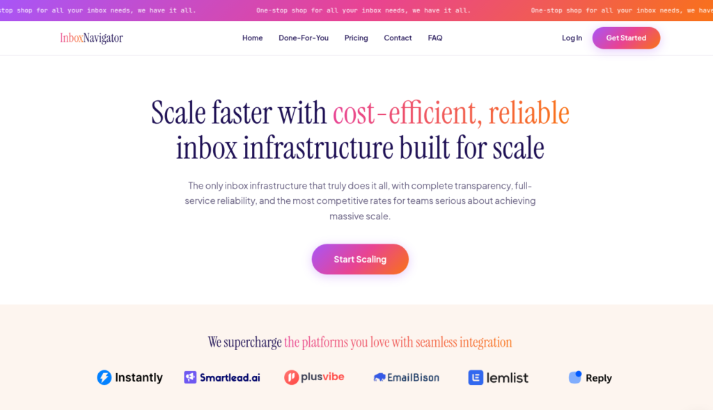 Inbox Navigator homepage: cost-efficient inbox infrastructure built for scale